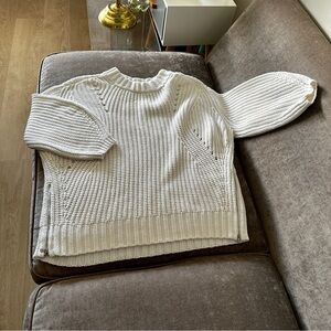 7 FOR ALL MANKIND Cozy Off White Cream Knit Side Zip Sweater Balloon L/S Small